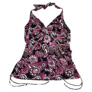 Lands End size 12 Halter Tankini Swim Top Purple Paisley Print